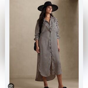 NEW Banana Republic Satin Maxi Shirtdress Black and White Striped
